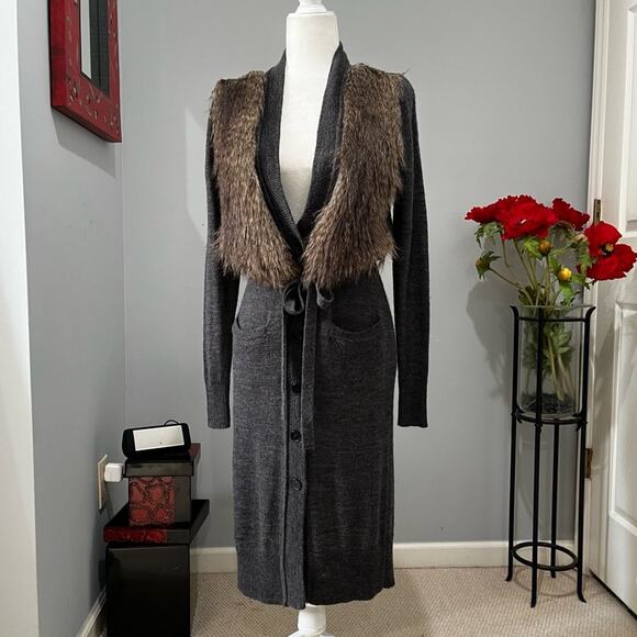 NEW Ann Taylor Wool Faux Fur Longline Belted Button Maxi Cardigan Sz XS NWT - Picture 14 of 16